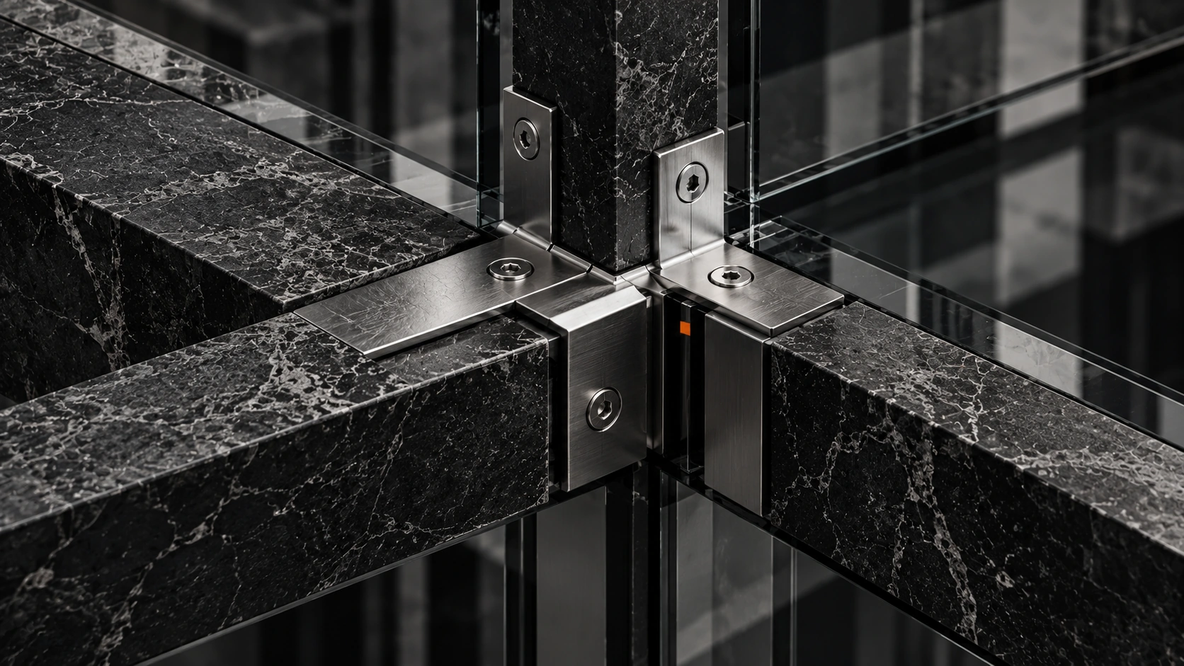 Stone beams joined by a steel bracket